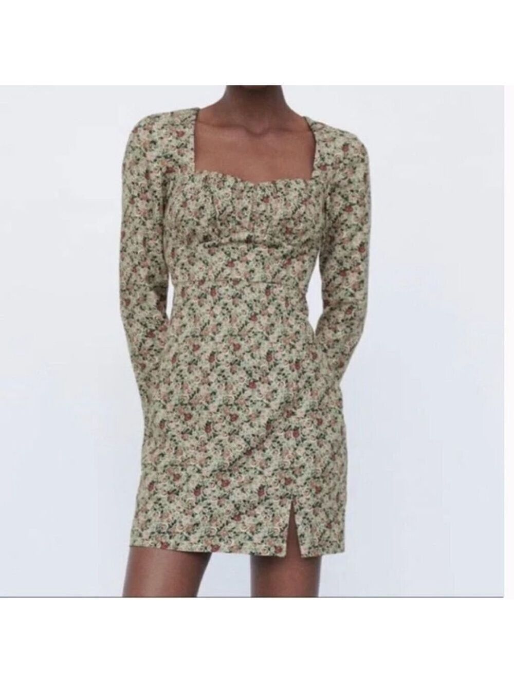 Zara Square Neck Floral print mini Dress Coquette girl cocktail milk-dress M